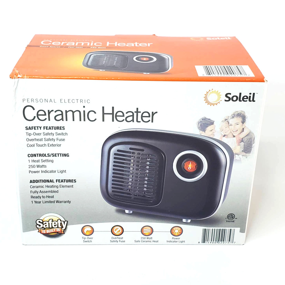 Personal Electric Space Heater Ceramic Desktop Black Soleil MH-08B 250 Watt